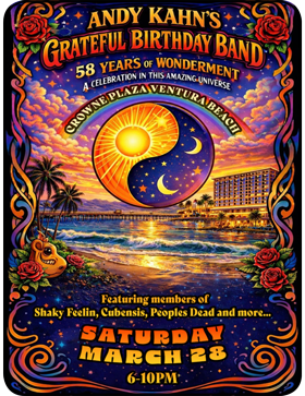 Andy Kahn's 58th Grateful Dead Birthday Celebration with a special evening of music featuring Mark Masson of Shaky Feelin', Dan Stein of The People's Dead, Larry Ryan and Brad Rhodus of Cubensis, Tony Silbert of Token Rhyme and other special guests!